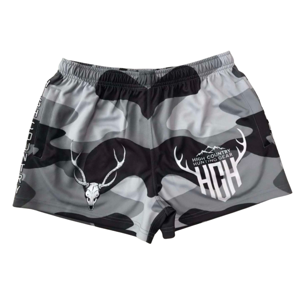 Grey Camo Footy Shorts High Country Hunting Gear